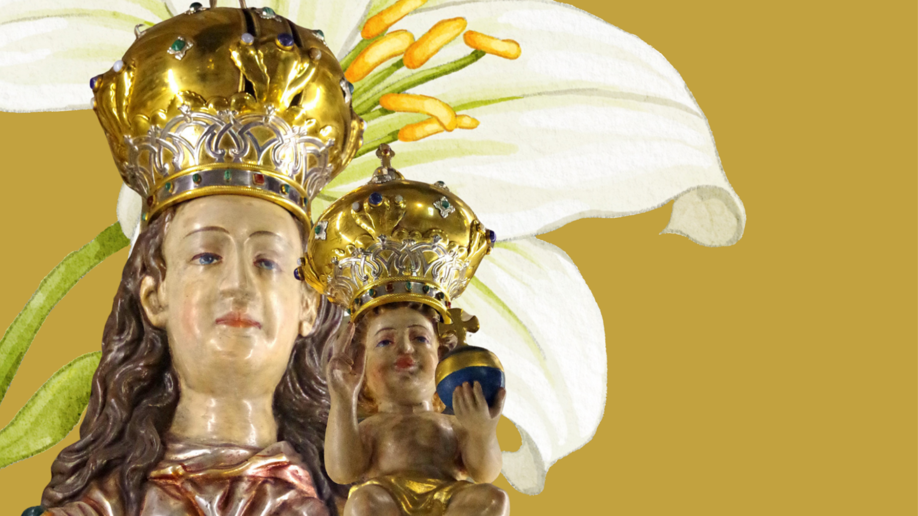 Die Muttergottes ist zu sehen, dahinter eine Lilie